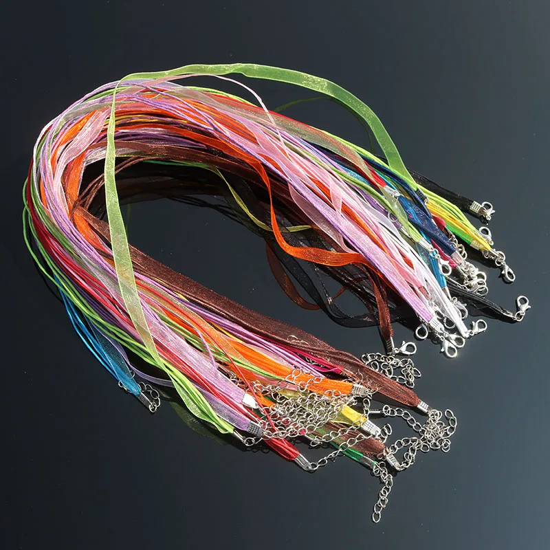100pcs/lot 18 Inch Adjustable Many Colors Organza Ribbon Necklace Cord