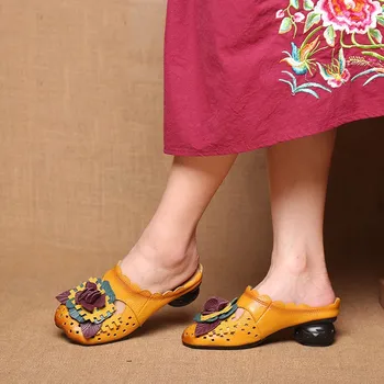 

Women Flat Shoes Summer Slip On Genuine Leather Loafers Vintage Soft Flats Women Casual Shoes Flower Design Handmade Footwear