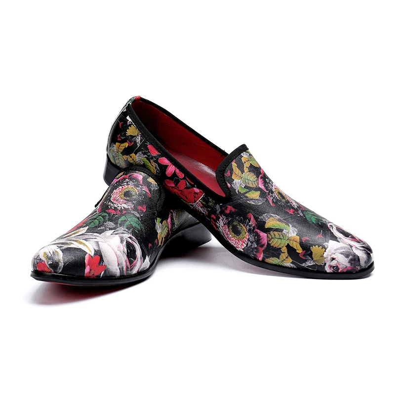 

Flower Print Round Toe Men Loafers Men Dress Shoes Wedding Party Night Club Prom Leather Shoes Men Flats