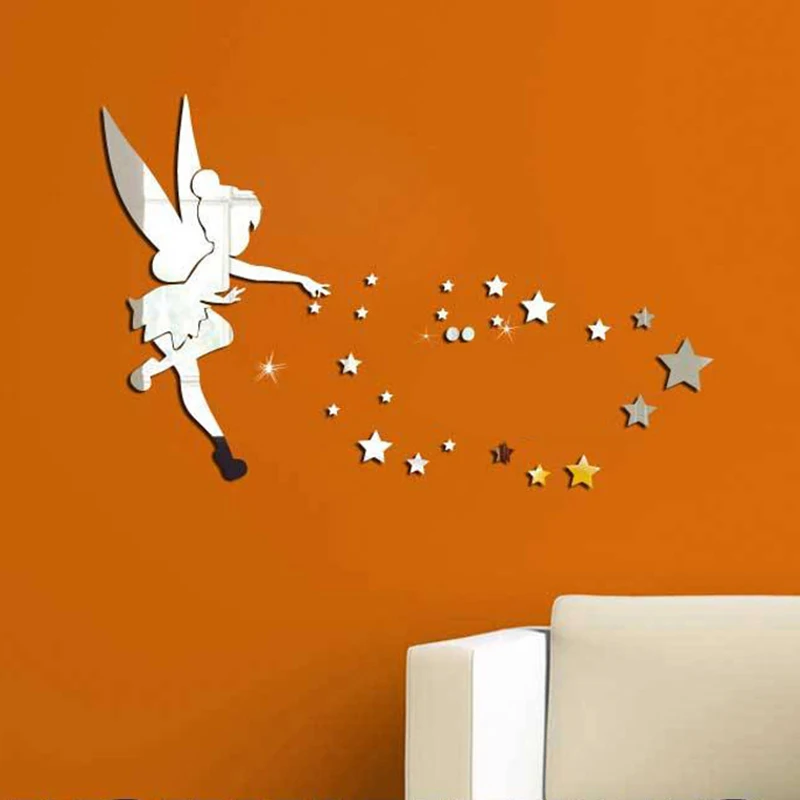 Funlife Tinkerbell Fairy Princess with Stars Letter Mirror Wall Sticker,70x46cm 27.5x18inch DIY kids