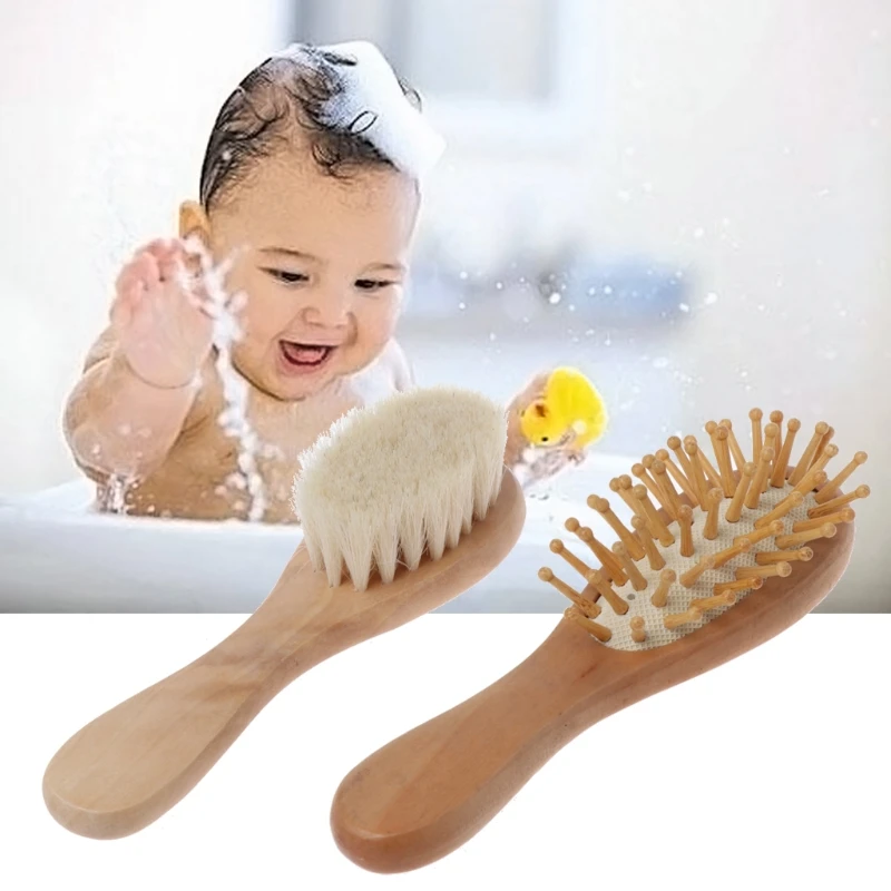 High Quality 2 Pcs/Set Newborn Wooden Brush Comb Baby Boys Girls Soft