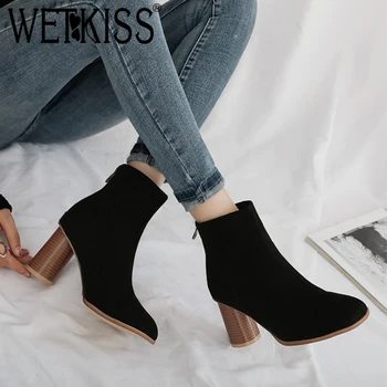 

WETKISS Strange Style Women Ankle Boots Round Toe Fashion High Shoes Casual Party Female Bootie Winter Hot Non Slip Shoes