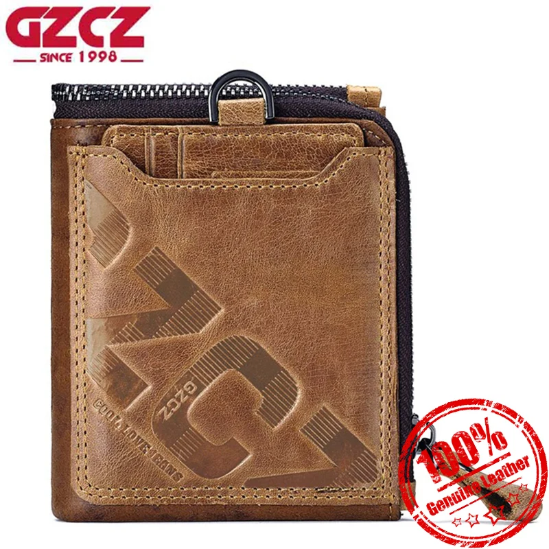 

Gzcz Men Short Wallet Genuine Leather Luxury Fashion Coin Small Purse Card Zipper Hasp Male Clutch Bags Clamp For Money