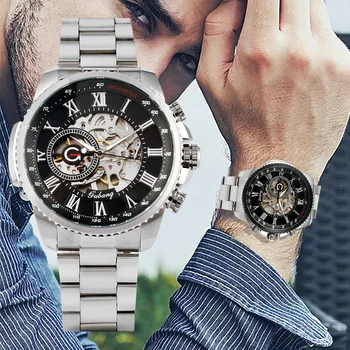 

Skeleton Men Mechanical Watch Luminous Pointer Dial Mechanical Watches Hollow Out Hand-winding Men Business Clock Reloj Hombre