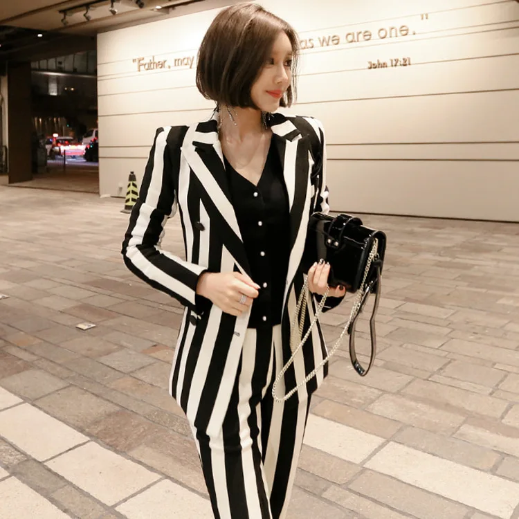Cross-border Suit Spring Autumn 2019 Striped Suit Jacket Two-piece Set Striped Pants Suit Cross-border Suit Spring Autumn 2019 Striped Suit Jacket Two-piece Set Striped Pants Suit