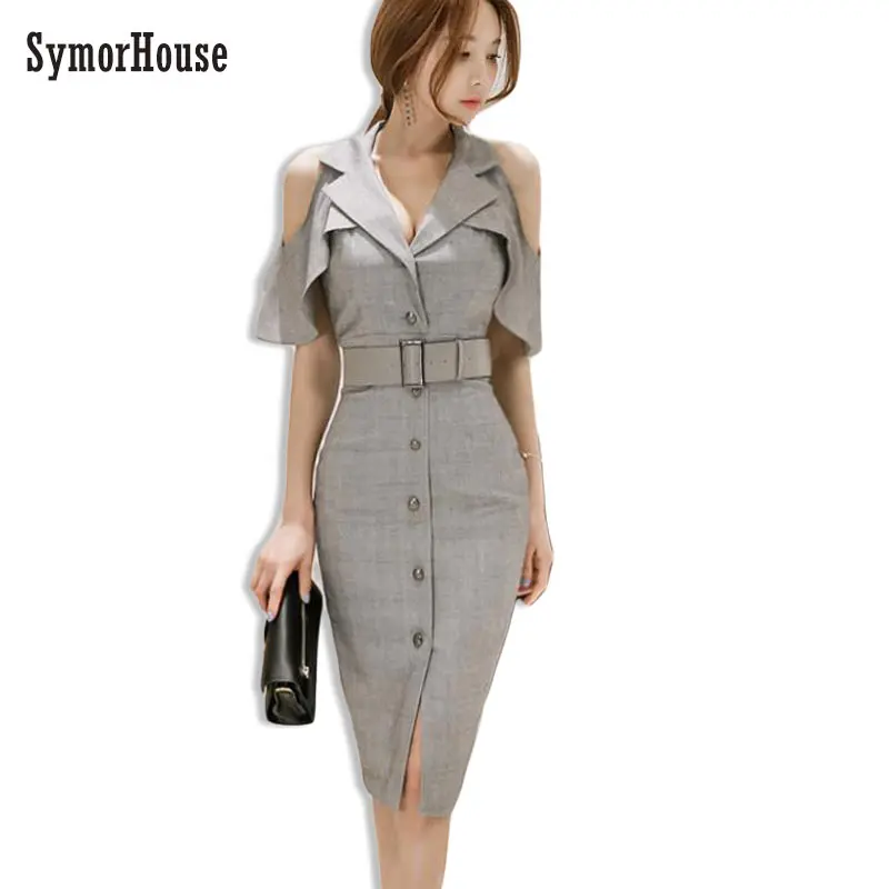 

2019 Summer Autumn New Arrival Women Dresses Casual Patchwork Short Butterfly Sleeve Sexy V-Collar Knee-Length OL Pencil Dress