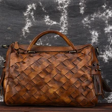 Высококачественная Женская Подушка через плечо, тканая сумка в стиле ретро, сумка для отдыха, сумка из натуральной кожи с ручкой сверху, сумки через плечо