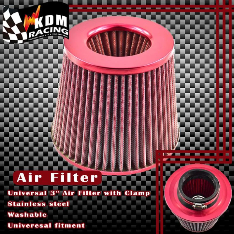 RED UNIVERSAL 3.5/" 89mm AIR FILTER FOR MERCEDES-BENZ AIR INTAKE+PIPE
