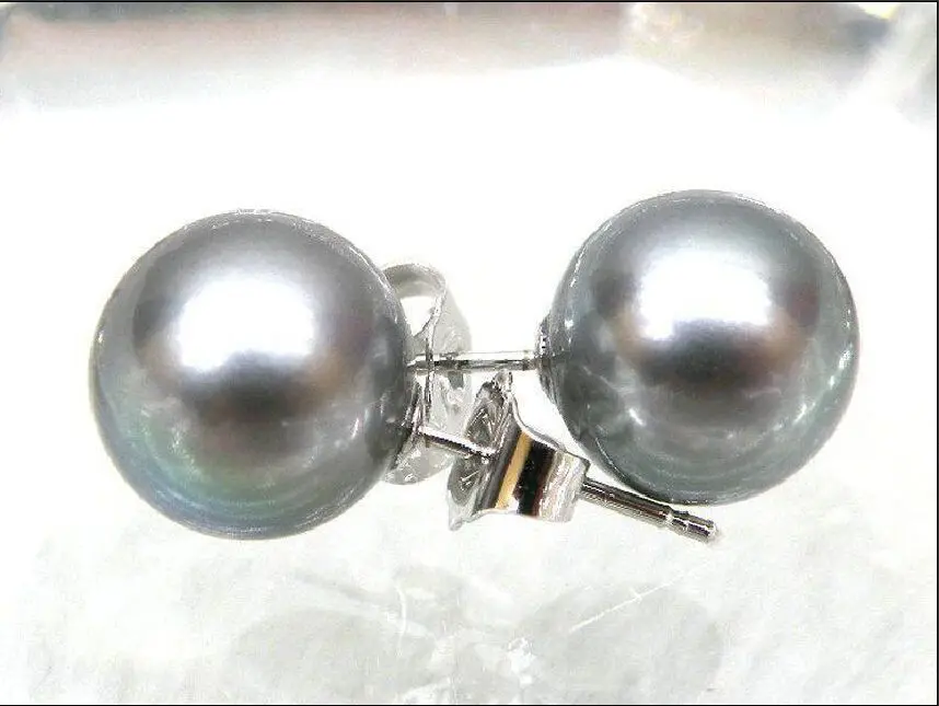 

8-9mm AAA+++ Perfect Round Gray South Sea Pearl Earring 14K/20 White Gold