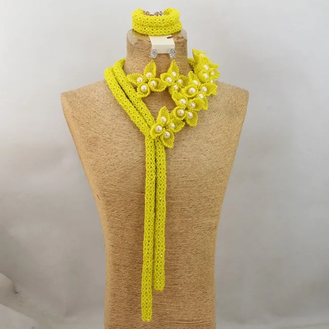 Уникальный дизайн нигерийский желтый кристалл ручной работы бусы комплект ювелирных изделий Африканский костюм индийские Свадебные украшения наборы ANJ055