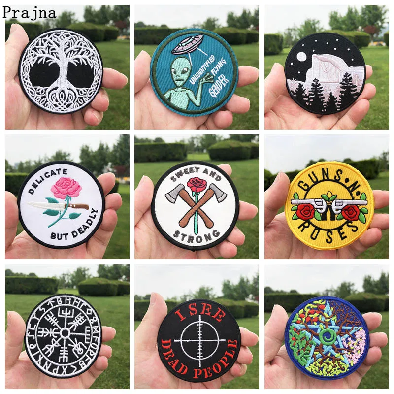 

Prajna DIY Compass Patch Iron on Patches for Clothing Embroidered Patch on Cloth Hippie Stickers Life Tree Applique Decoration F