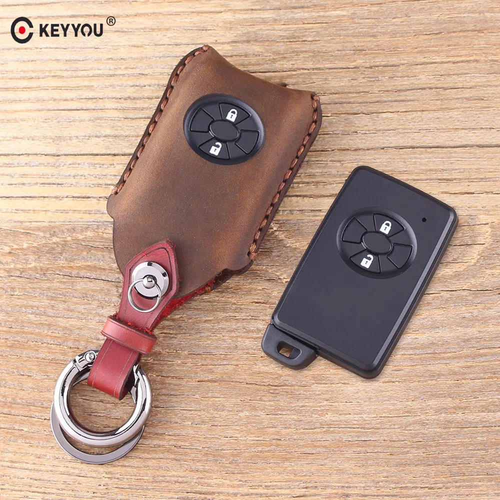 

KEYYOU 2 Buttons Leather Car Key Case Shell For Toyota RAV4 Vitz Corolla Vios Auris Urban Cruiser Vitz Ractis Smart Key Cover
