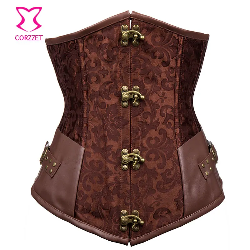 Brown-Steel-Boned-Corset-Underbust-Corsetto-Steampunk-Clothing-Women-Plus-Size-Corsets-and-Bustiers-Gothic-Corselet