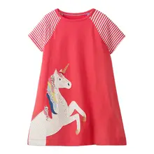 Littlemandy Girls Dresses Yellow Dog Appliques Summer Princess Dress Brand Baby Girls Clothes Short Sleeve Tunic Dresses 2019 littlemandy shark baby girls summer enfant princess dress 2018 new costumes for kids clothing print jersey clothes brand dresses