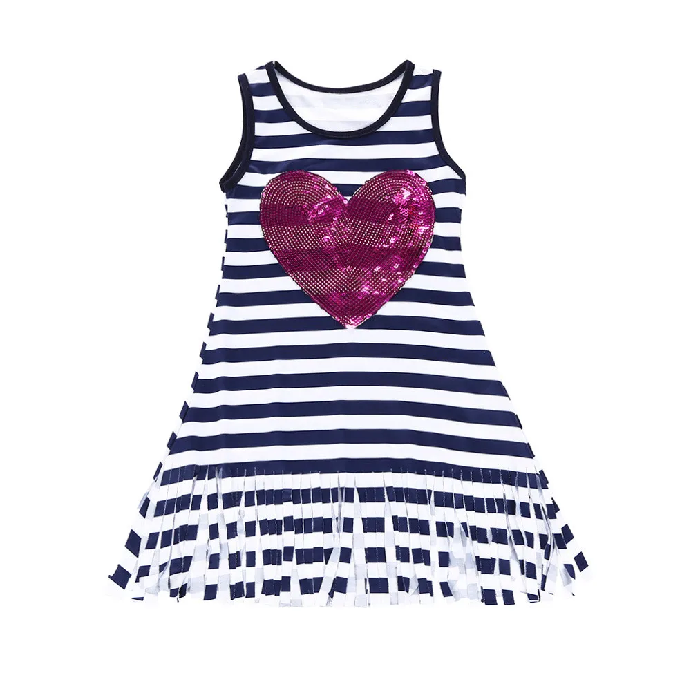 

Love Print Striped Dress Fashion Fringe Dress Infant Kids Baby Girls Dress Heart Sequins Striped Tassel Sun Dresses Outfits F4