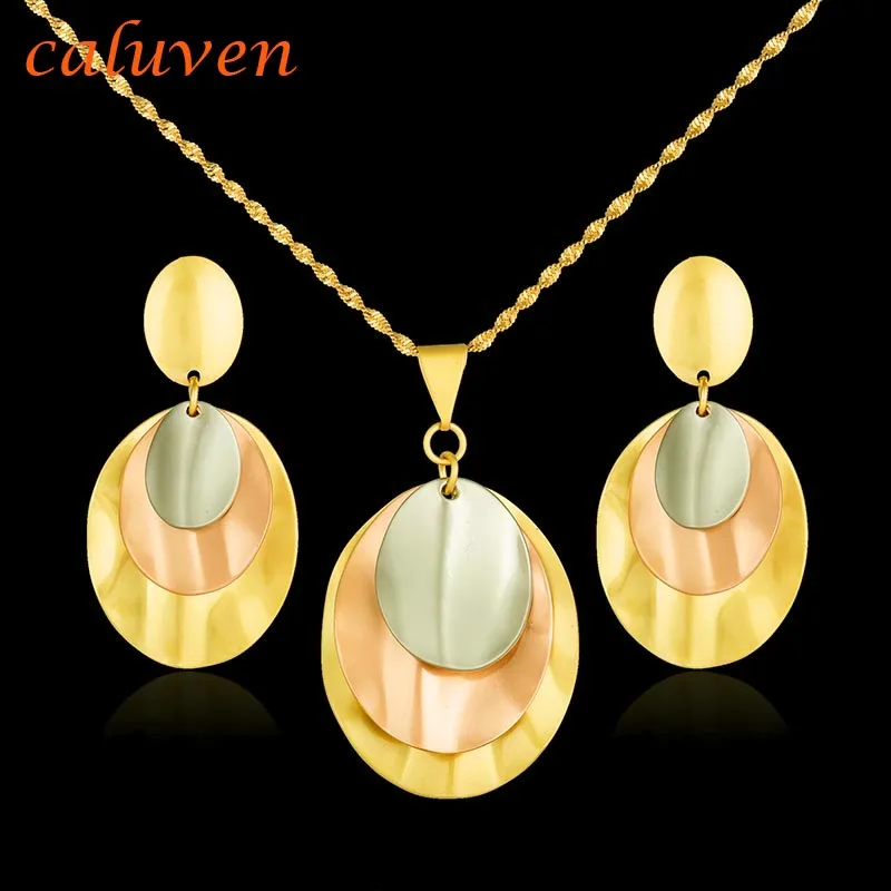 

Dubai Necklace Sets African Earrings for Women's Gift Ethiopian Round Ball Gold Color/ Mix Rose Gold Jewelry Sets CE044