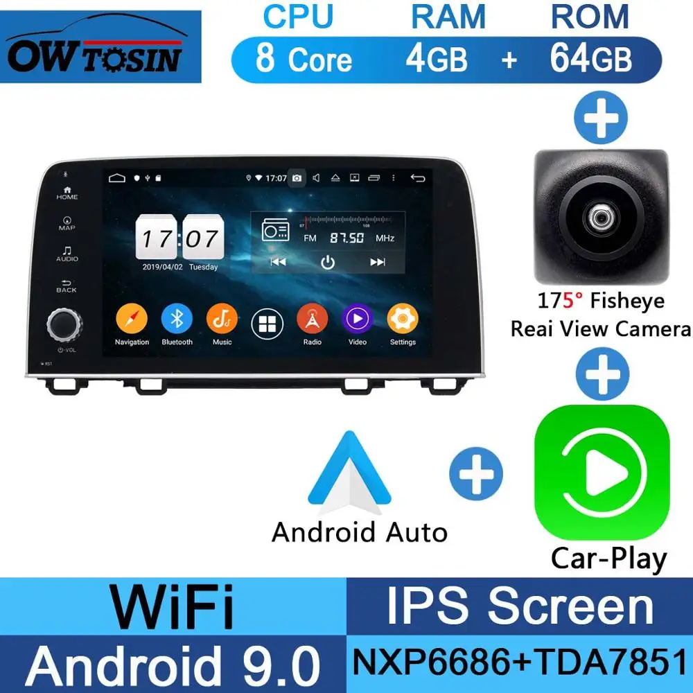 " ips 8 ядерный 4G+ 64G Android 9,0 автомобильный DVD мультимедийный плеер для Honda CRV CR-V gps Радио Стерео Parrot BT CarPlay - Цвет: Fisheye Carplay n A