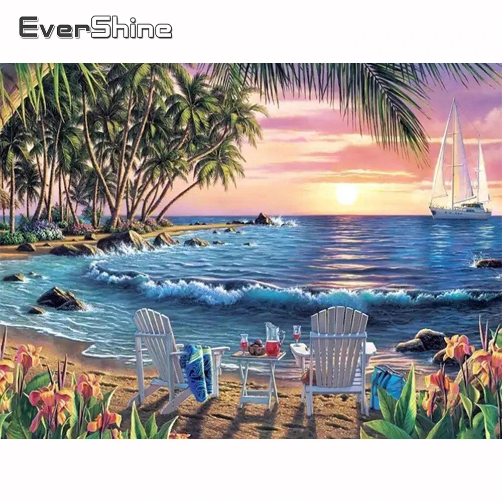 

Evershine Diamond Embroidery Seaside Beaded Diamond Painting Landscape Cross Stitch Kit Diamond Mosaic Full Drill Display Sale