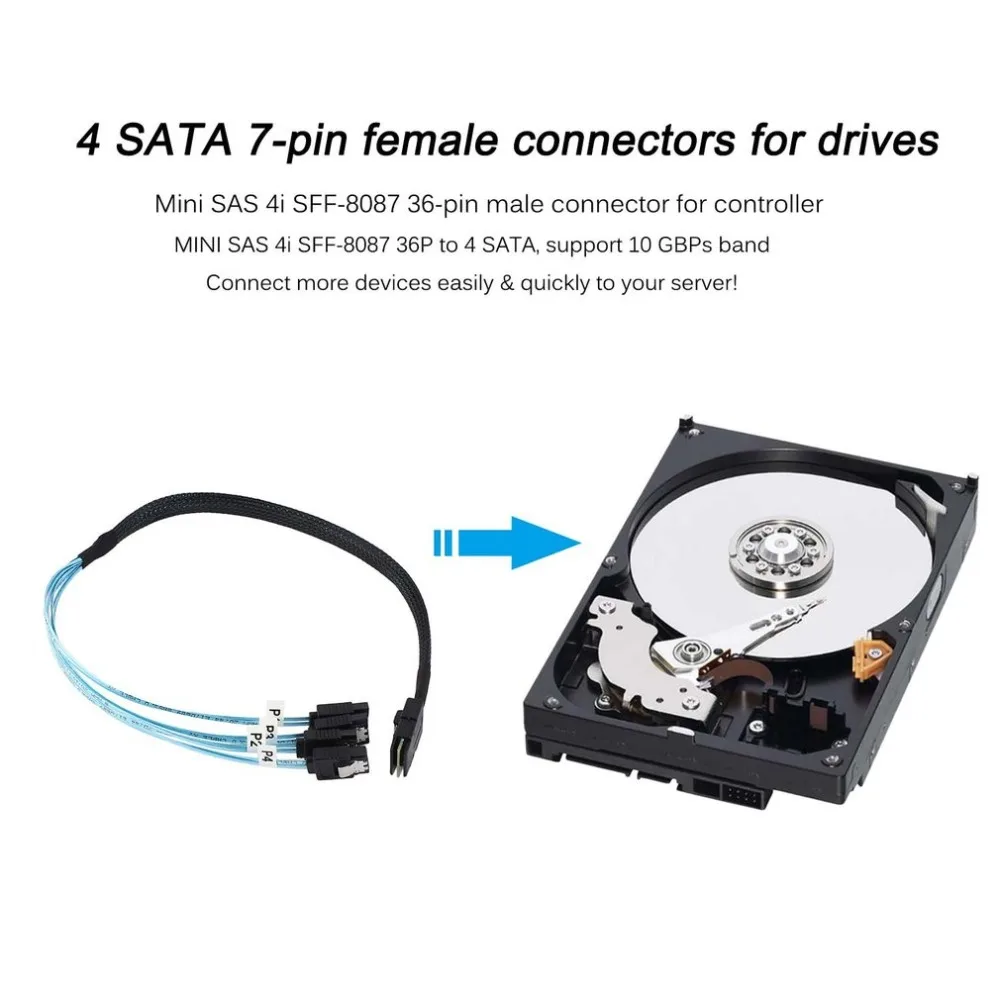 Mini SAS 36P SFF 8087 Male to 4 SATA 7P Female кабель Splitter SAS/SATA адаптер 12Gbp серверный жесткий диск с