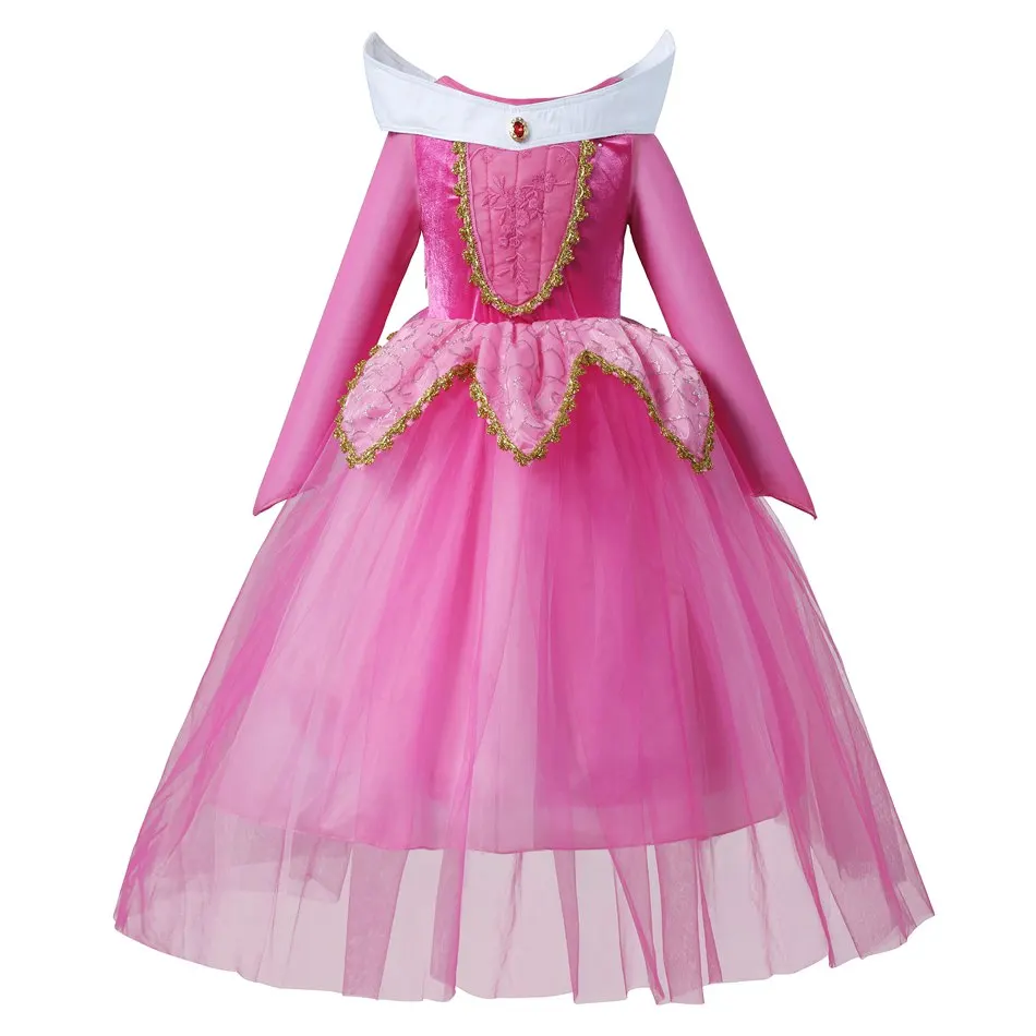 PaMaBa Авроры для девочек платье принцессы фантазия платье-пачка Розовый/Голубой цвет длинный рукав Аврора костюмы для косплея на Хэллоуин Костюмы - Цвет: Pink Dress Only