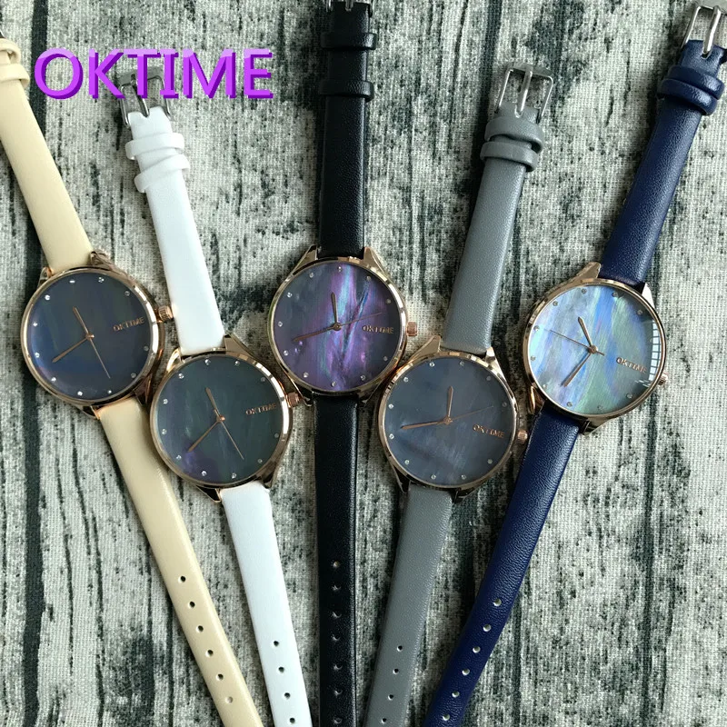 

2017 New Arrival Ladies Shell Texture Watch New Trend Students Mother Of Pearl Dial Watch Quartz Watch Slim Leather Watch