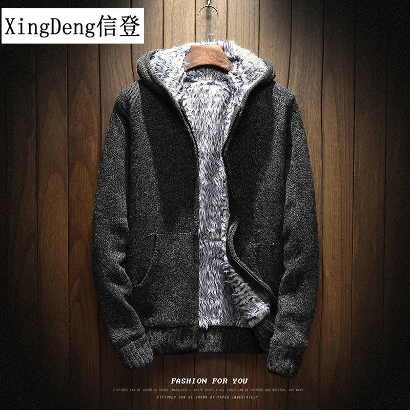 

XingDeng 2018 Warm Zip Male Hooded Fur top Sweatshirt affordable Thick Fashion Knitting Hoodies Men clothes plus size 3XL