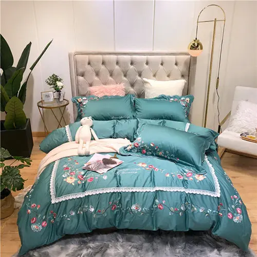 Little Daisy embroidery Bedding Sets girls Beddingset egyptian cotton Bed Linen Duvet Cover Bed Sheet Pillowcase/bed Sets 4/7pcs - Цвет: 8