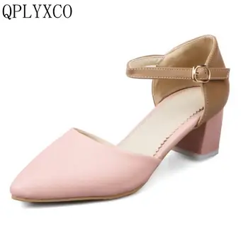 

QPLYXCO New Summer Style Sandals Sweet Small and Big Size 29-47 Ladies Pointed Toe High Heels wedding Party shoes woman 73911