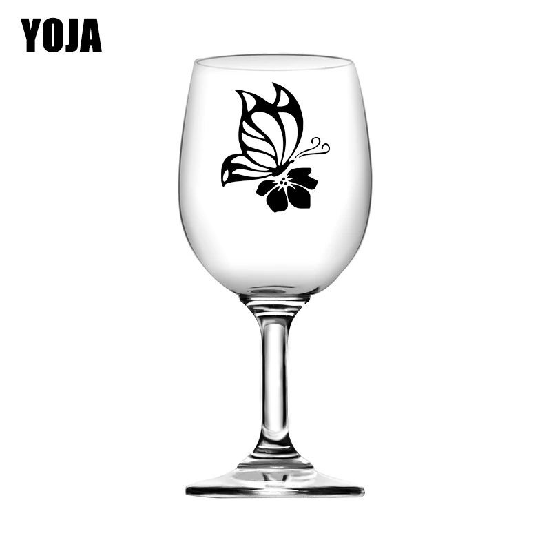 

YOJA 5.7X6.8CM Butterfly On Hibiscus Flower Wine Glass Sticker Personality Home Wall Decals G1-0137