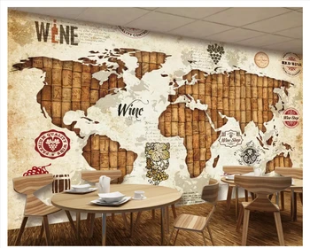 

beibehang wallpaper for walls 3 d World map red wine oak stopper wine restaurant bar back wall fashion personality wallpaper