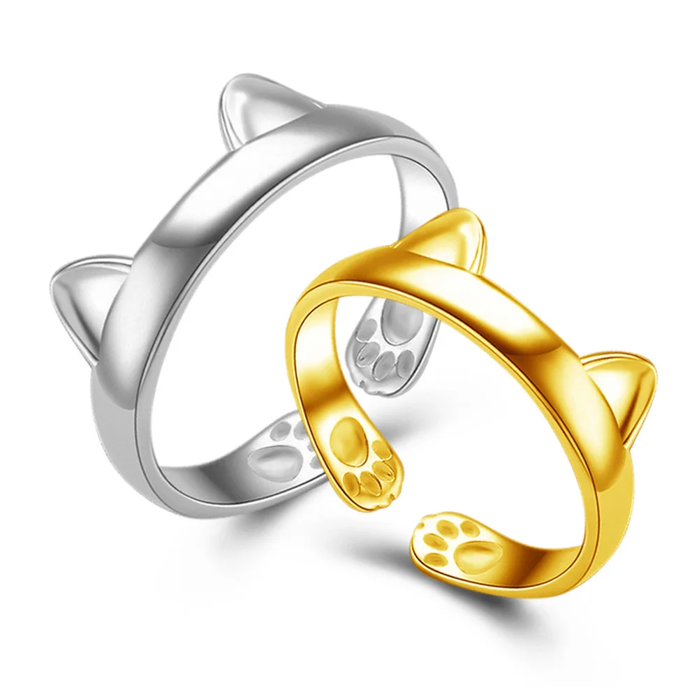 

Fashion Women Rings Lovely Cat Ear Open Design Plated Gold Silver Ring Young Ladies Girls Adjustable Jewelry Accessories KQS8