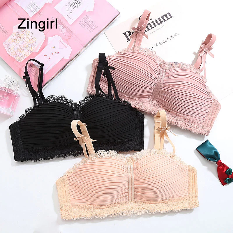 Zingirl Pleated Lace Patchwork Elegant Brassiere Bralettes Women Print