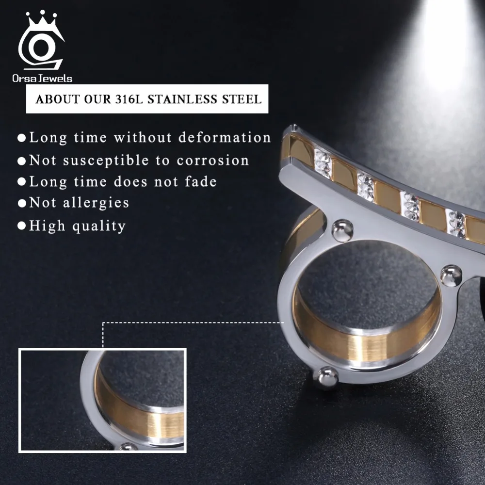ORSA JEWELS Women 316 Stainless Steel Rings Personalized Design Punk Style Silver Color With AAA CZ Invisible Setting Ring GTR39