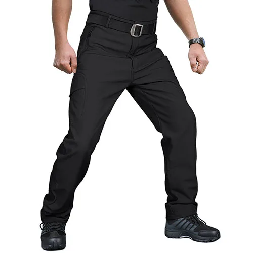 TACVASEN/Зимние флисовые брюки Софтшелл; брюки с несколькими карманами; военные армейские тактические брюки; боевые брюки; страйкбольные охотничьи брюки - Цвет: Black