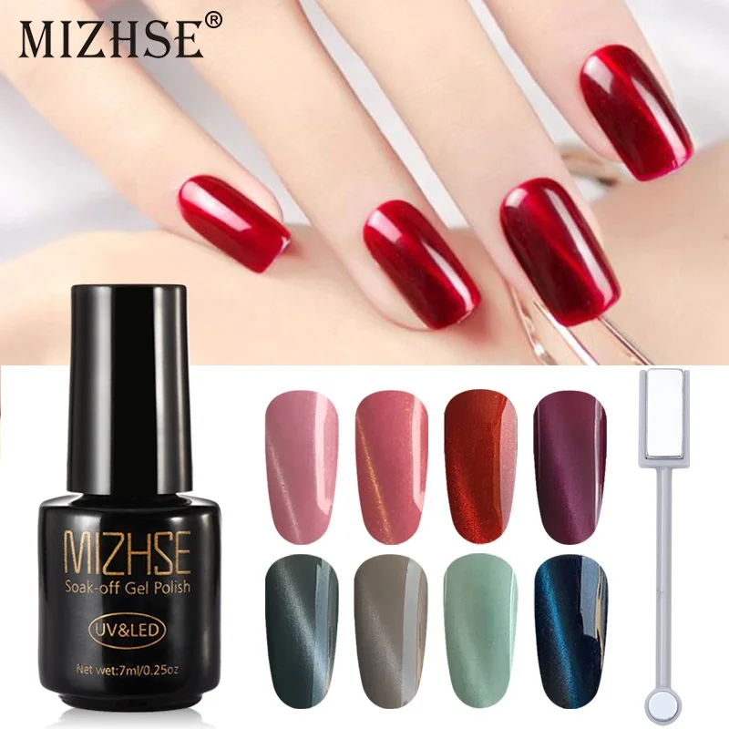 

MIZHSE Chameleon 3D Cat Eye Glitter Nail Gel Varnish Soak Off UV Gel Polish Magnetic Lacquer Cat Eye Magnet Stick Hybrid Lucky