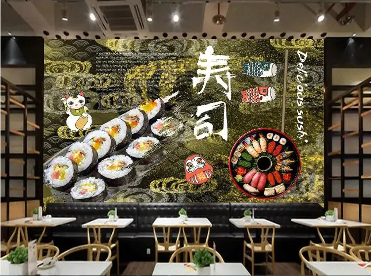 18913512 Beibehang papel де parede 3d ностальгические суши обои вкусные японский ресторан обои украшения дома Фон behang - Цвет: 18913512