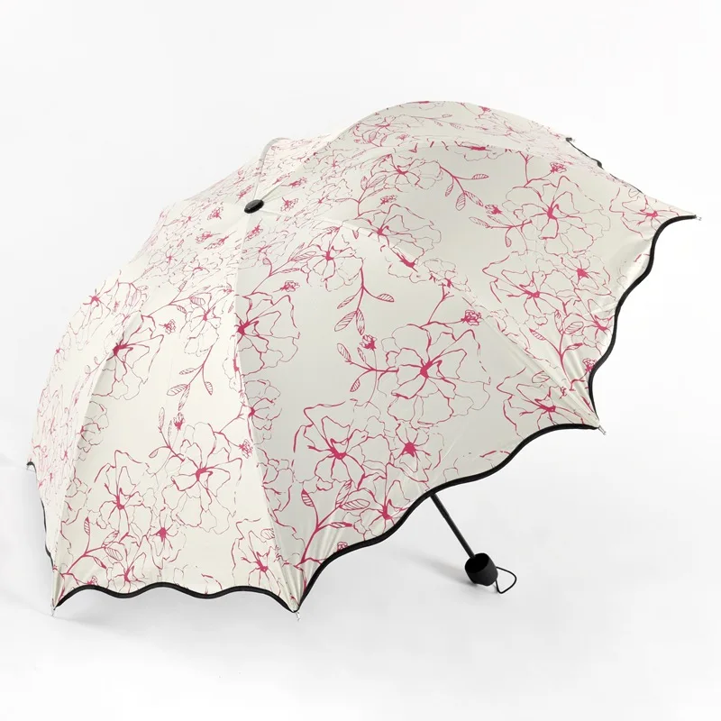 Складной зонт с рисунком гибискуса для женщин и мужчин, белый карманный дождливый зонтик с защитой от УФ-лучей, водонепроницаемые переносные зонты с черным покрытием - Цвет: Красный