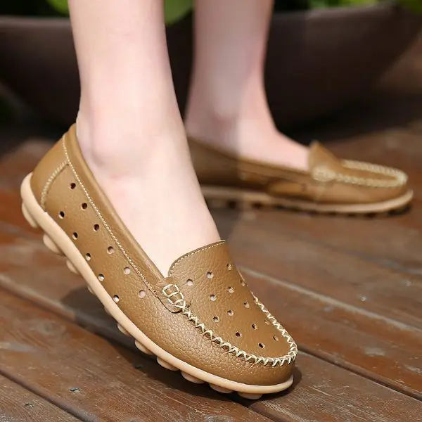 TIMETANG/весенние женские туфли на плоской подошве; женская обувь из натуральной кожи; обувь для мам; Повседневная нескользящая обувь на плоской подошве; удобная женская обувь - Цвет: Хаки