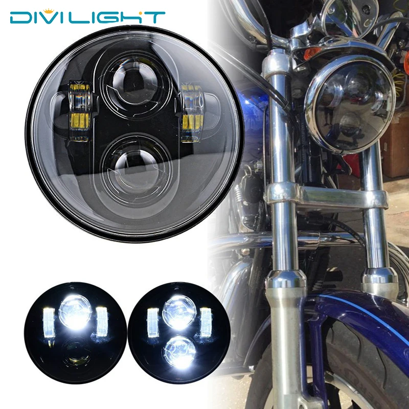 Divilight 5 3/" для передняя фара Harley, 5,75" для Harley-David мотоцикл светодиодный налобный фонарь для Softail Dyna и спортивные модели