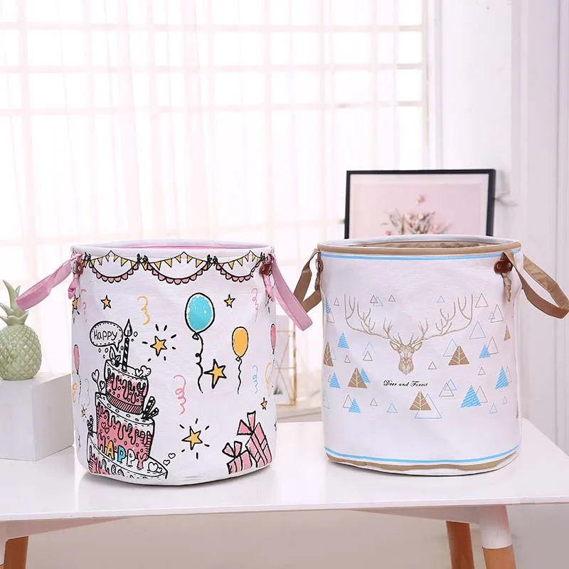 

Cotton Linen Large Laundry Basket Hamper Foldable Dirty Clothes Storage Organizer Durable Kids Room Toys Storage Bin 35x45cm