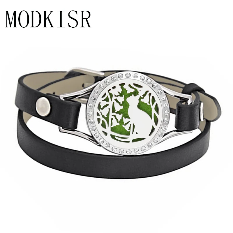 

MODKISR Stainless Steel Leather Bracelets Animal Aromatherapy Perfume Diffuser Box Women Bangle With Complimentary Pads NY22