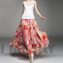 Лето женская элегантная Длинная Юбка шифоновая Harajuku винтажная Saia пляжная длинная юбка-пачка с высокой талией, повседневные макси юбки в богемном стиле