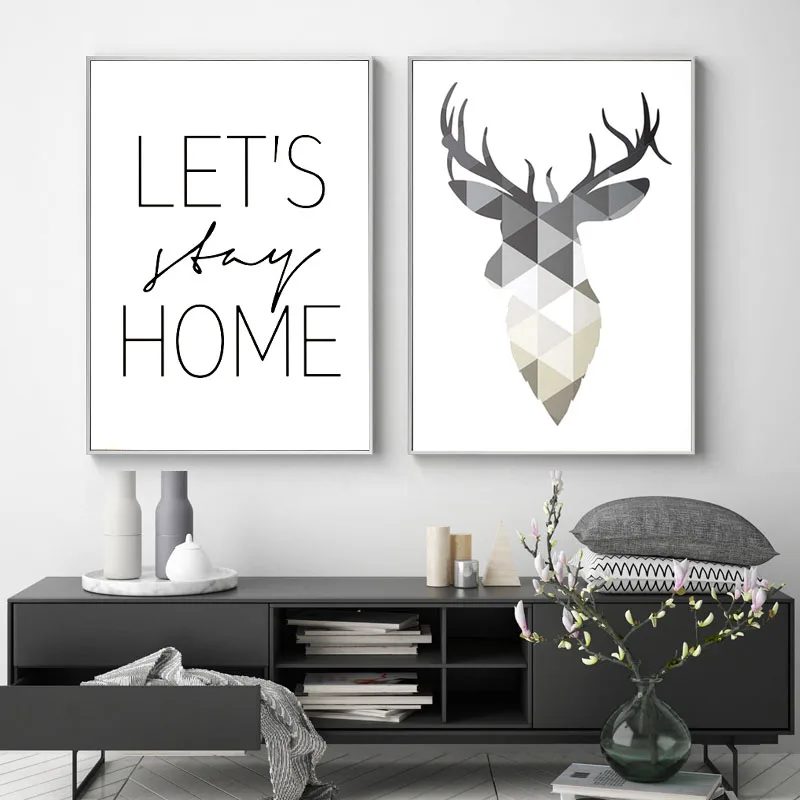 Nordic Modern Minimalist Let S Stay Home Quote Canvas Painting