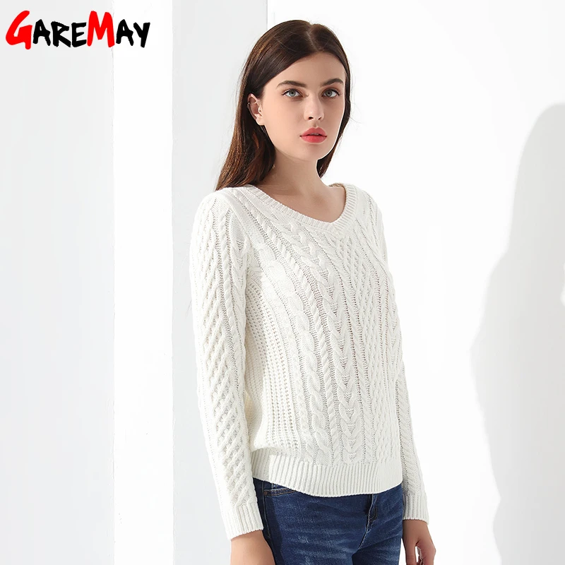 Women Sweaters And Pullovers Long sleeve Knitted White Sweater Women's Female Winter V Neck Sueter Mujer Pull Femme 2018 GAREMAY Women Sweaters And Pullovers Long sleeve Knitted White Sweater Women's Female Winter V Neck Sueter Mujer Pull Femme 2018 GAREMAY