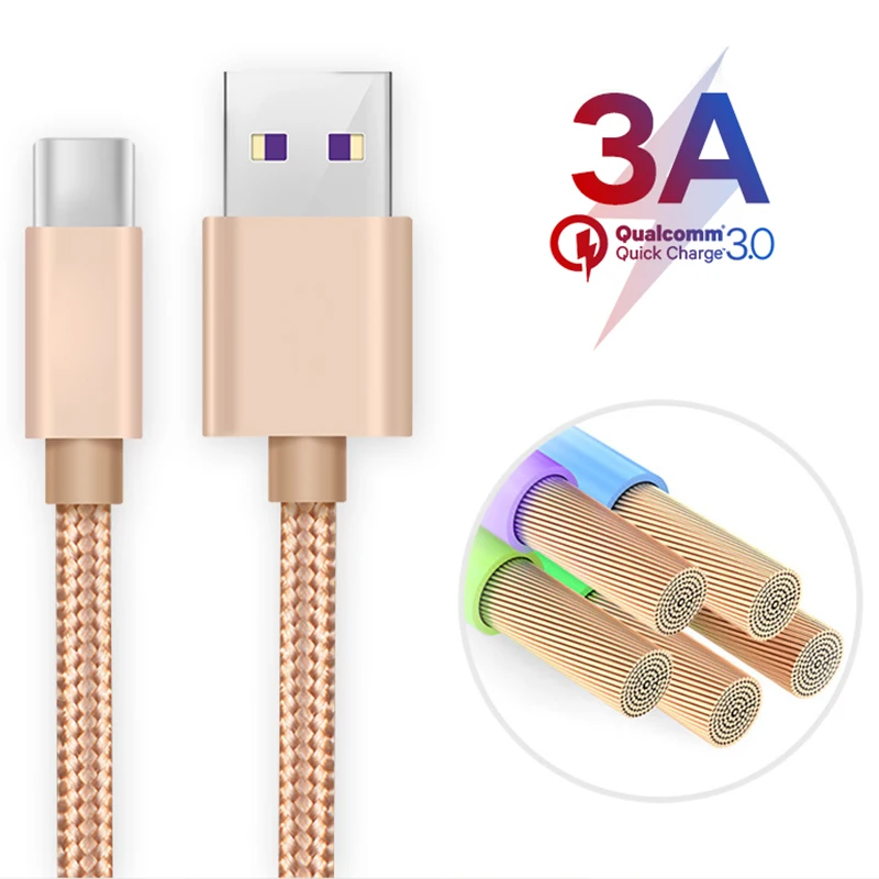 

Nylon USB Cable For Samsung Huawei Wire Data Phone Cables For Xiaomi Redmi Fast Charging Cord For Type-C 3.0A Quick Charger