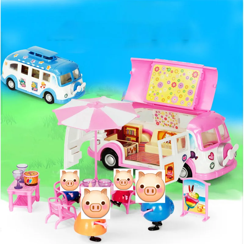 Peppa pig pretend play kitchen toys miniature girls Toy picnic car pig ice cream camping car children's gift Toy for children