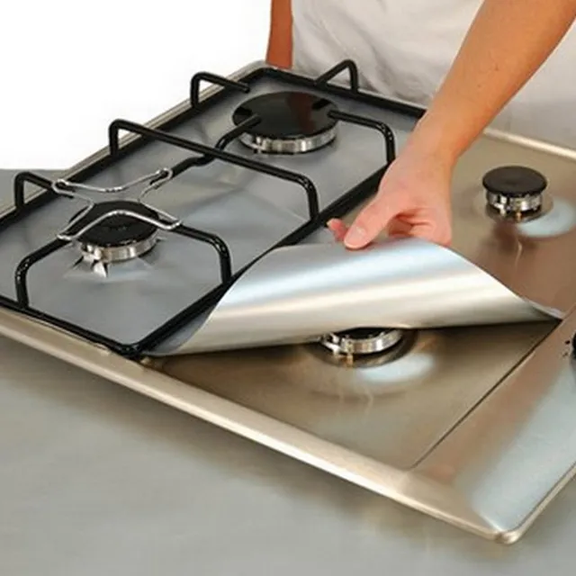 4 Pieces Reusable Foil Gas Hob Range Stove Top Burner Protector 4 Pieces Reusable Foil Gas Hob Range Stove Top Burner Protector Liner Cover For Cleaning
