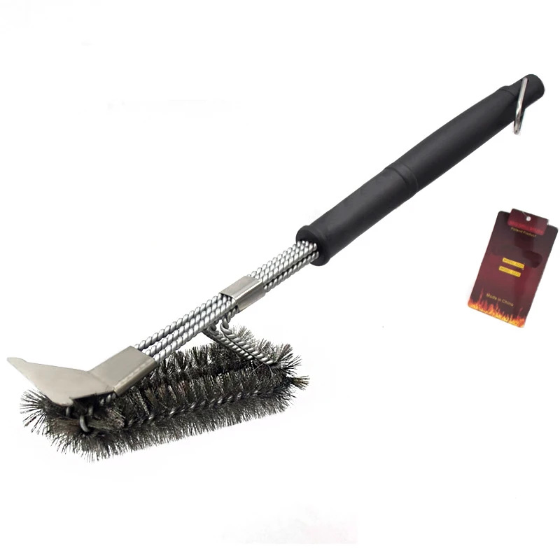 Scraper With Three Barbeque Grill Brush And Three Stainless Steel Wire Grill Cleaning Brush Barbecue Cleaning Tool 18 Inch 1pcs