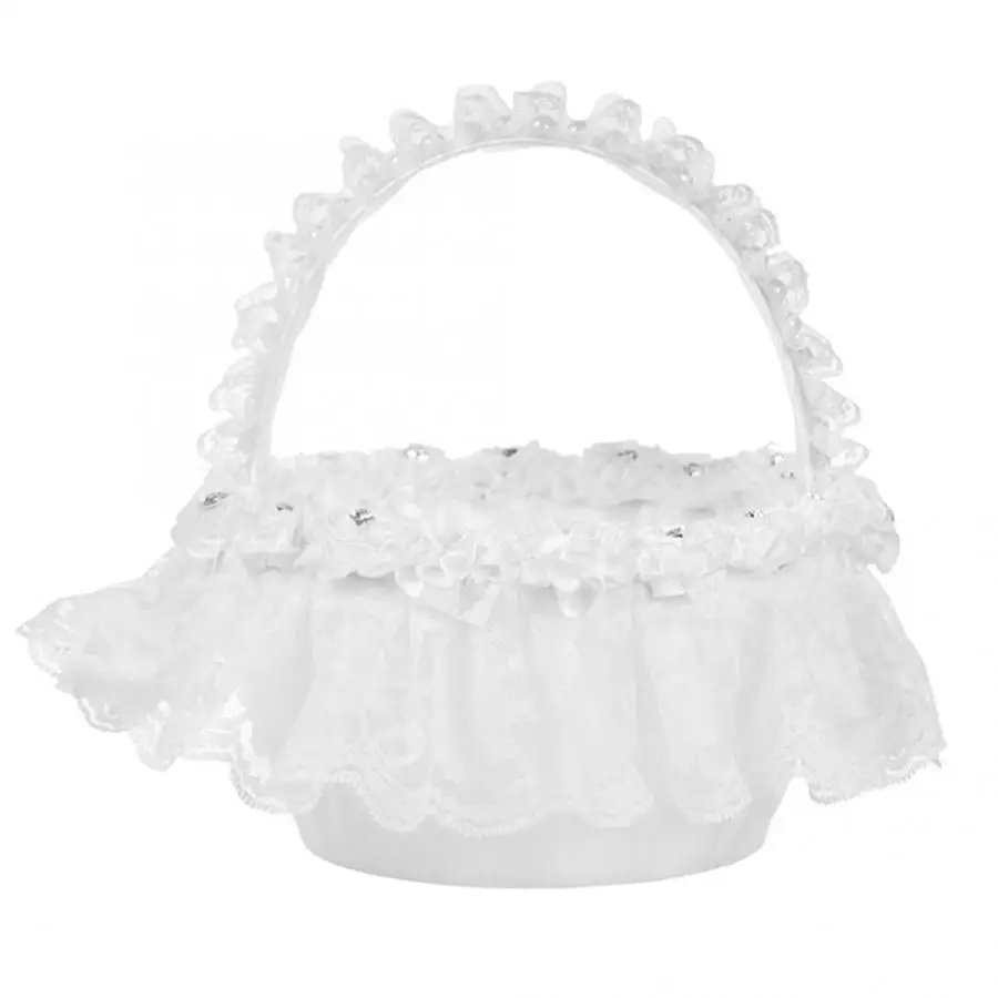 

20cm Elegant Large Wedding Flower Girl Basket With White Lace Decorated Candy Basket