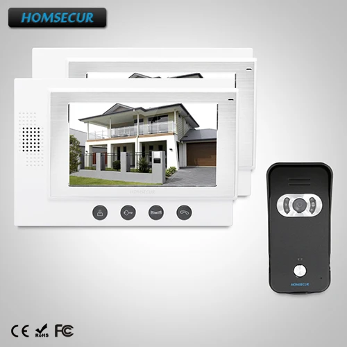 

HOMSECUR 7" Hands-free Video&Audio Smart Doorbell+Black Camera for Home Security: TC021-B Camera (Black)+TM701-W Monitor (White)